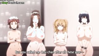 Hentai horny teens with big tits have group sex