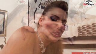 Slim dark hair bimbo with natural hooters fucked into her asshole