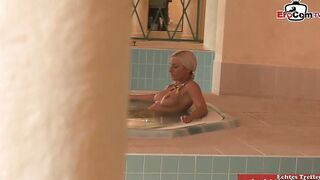 Blonde skank with natural boobies anal fucked inside a spa