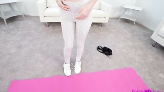Cute little red blowjob Cecelia Taylor works out every day and has decided that she wants to be a fitness instructor.