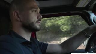 Skinny transsexual sucks dirivers cock