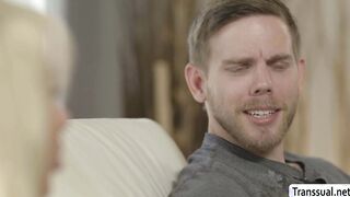 Shemale Brittney Kade rides stepbros cock