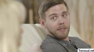Shemale Brittney Kade rides stepbros cock
