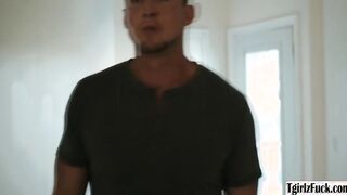 Transsexual sucks stepdads cock in bed