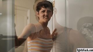 Transsexual sucks stepdads cock in bed