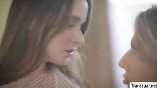 Shy stepbro fucks TS stepsis and her gf