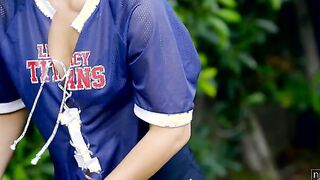 Tight ass shorts hug Alina Lopez's ass as she getting ready to play football with her boyfriend Lucas Frost. The