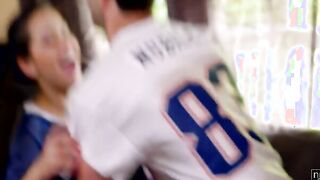 Tight ass shorts hug Alina Lopez's ass as she getting ready to play football with her boyfriend Lucas Frost. The