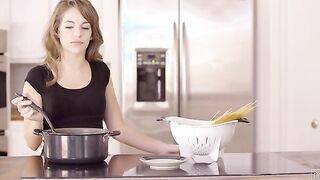 Kimmy Granger is cooking dinner for Ryan Ryder, a kind gesture that Ryan repays with soft kisses and warm embraces.