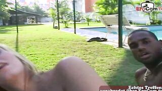 Blonde trans got outdoors pounded from big black cock
