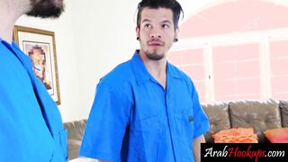 Arab teen Maya Bijou sucks two dicks