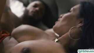 Busty transsexual interracial anal sex