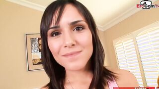 Young pussy with mouth with dark hair getting a cummed on her