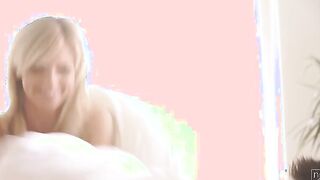 Bombshell Nathaly has a long surprise for her girlfriend Angelo Godshack when she climbs onto the bed and starts teasing