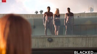 BLACKED Petite Red Blowjob & goddess Blonde take on two gigantic big black cock