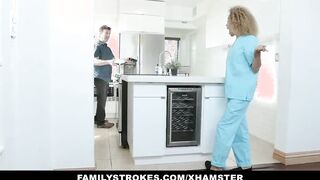 FamilyStrokes - Caramel Black 19 Yo Getting Throatfucked By Step