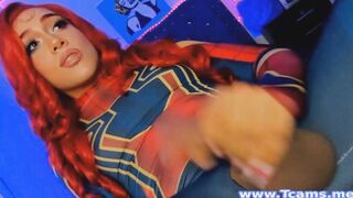 Shemale In Costume Masturbates Her Cock