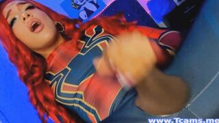Shemale In Costume Masturbates Her Cock