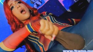 Shemale In Costume Masturbates Her Cock