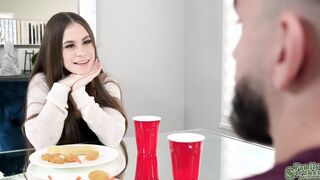 Josie sneakily sucked Peter's cock under the table