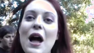 Redhead smoker tries out latex behind the scenes