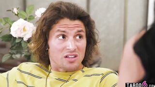 Protective gigantic jugs stepsister Lily Lane helps guy out