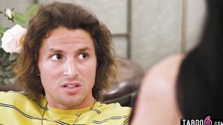 Protective gigantic jugs stepsister Lily Lane helps guy out