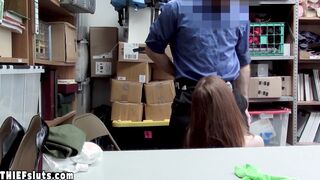 Scared red teen thief Pepper Hart fucked by a big dick