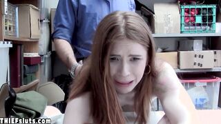 Scared red teen thief Pepper Hart fucked by a big dick
