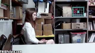 Scared red teen thief Pepper Hart fucked by a big dick