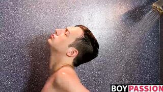 Silas Gray gets in the shower his long cock springs to life