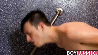 Silas Gray gets in the shower his long cock springs to life