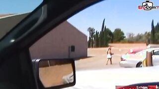 Dark Haired slut with long breasts pick up from a big black cock