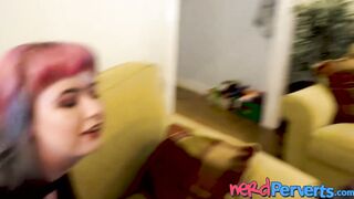 Curvy redhead fed with cock and filmed by English nerd
