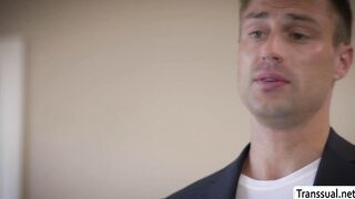 Blonde TS Brittney Kade bareback fucked by her new bf