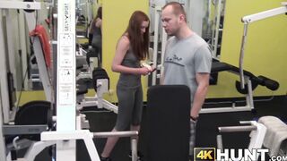 Ginger teen beauty plowed in gym while cuckold jock watches