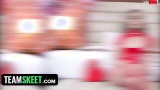 TeamSkeet AllStars - Flexible Bimbo In Red Rubber Costume Does