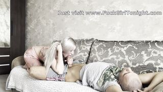 stepbrother doesn't wake up in the morning Stepsister will help with the best blowjob