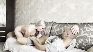 stepbrother doesn't wake up in the morning Stepsister will help with the best blowjob