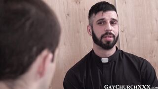 Religious daddy teases twink with dildo and fucks him raw