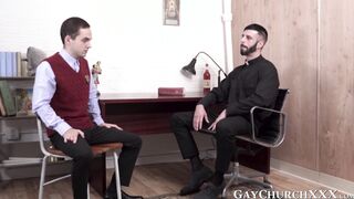 Religious daddy teases twink with dildo and fucks him raw