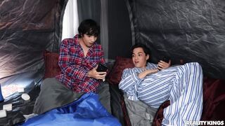Hot blond and 2 boys camping