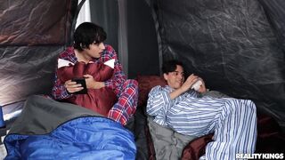 Hot blond and 2 boys camping