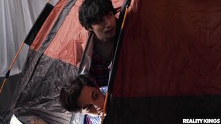 Hot blond and 2 boys camping
