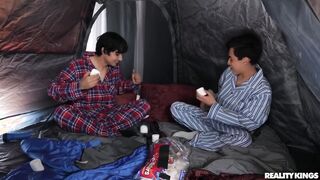 Hot blond and 2 boys camping