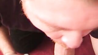 Micha holding the cum while auntie bob is busy with his cock