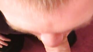 Micha holding the cum while auntie bob is busy with his cock