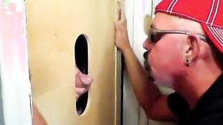 Two horny buddies get a fantastic glory hole suck off