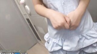 Japanese young housewife satisfies her man after dinner