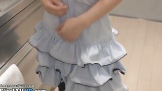 Japanese young housewife satisfies her man after dinner